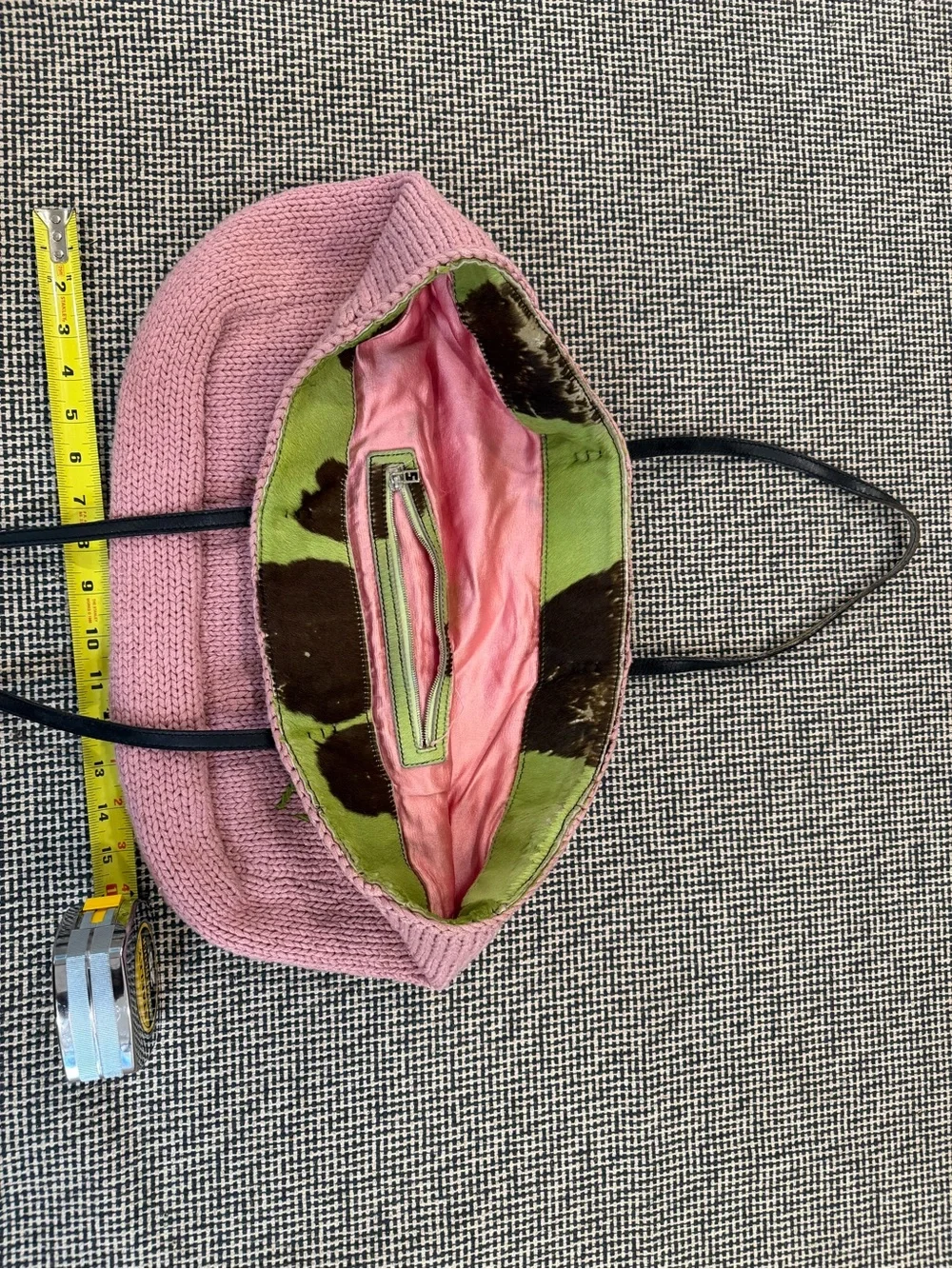 Authentic Vintage Fendi Pink Floral Knit Tote with Pony hair details